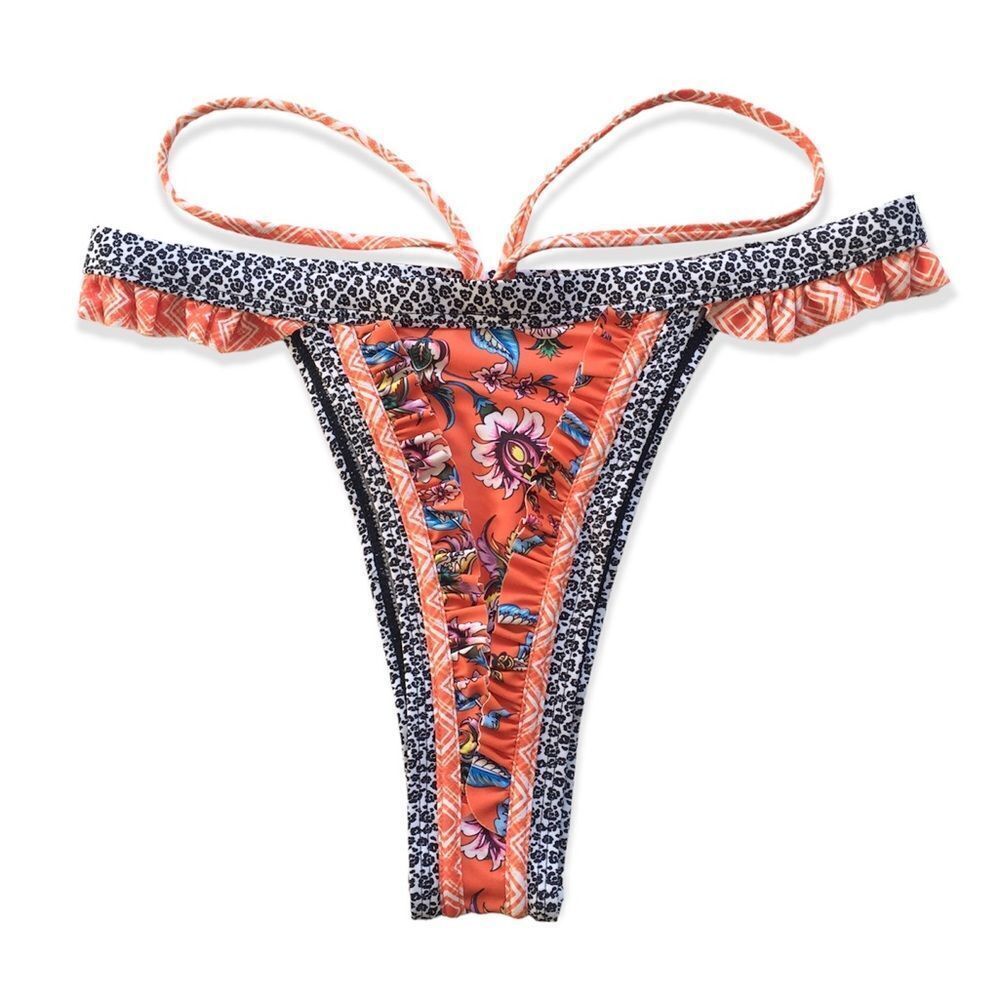 🆕Orange Floral High Waisted Bikini Swimsuit Bottom